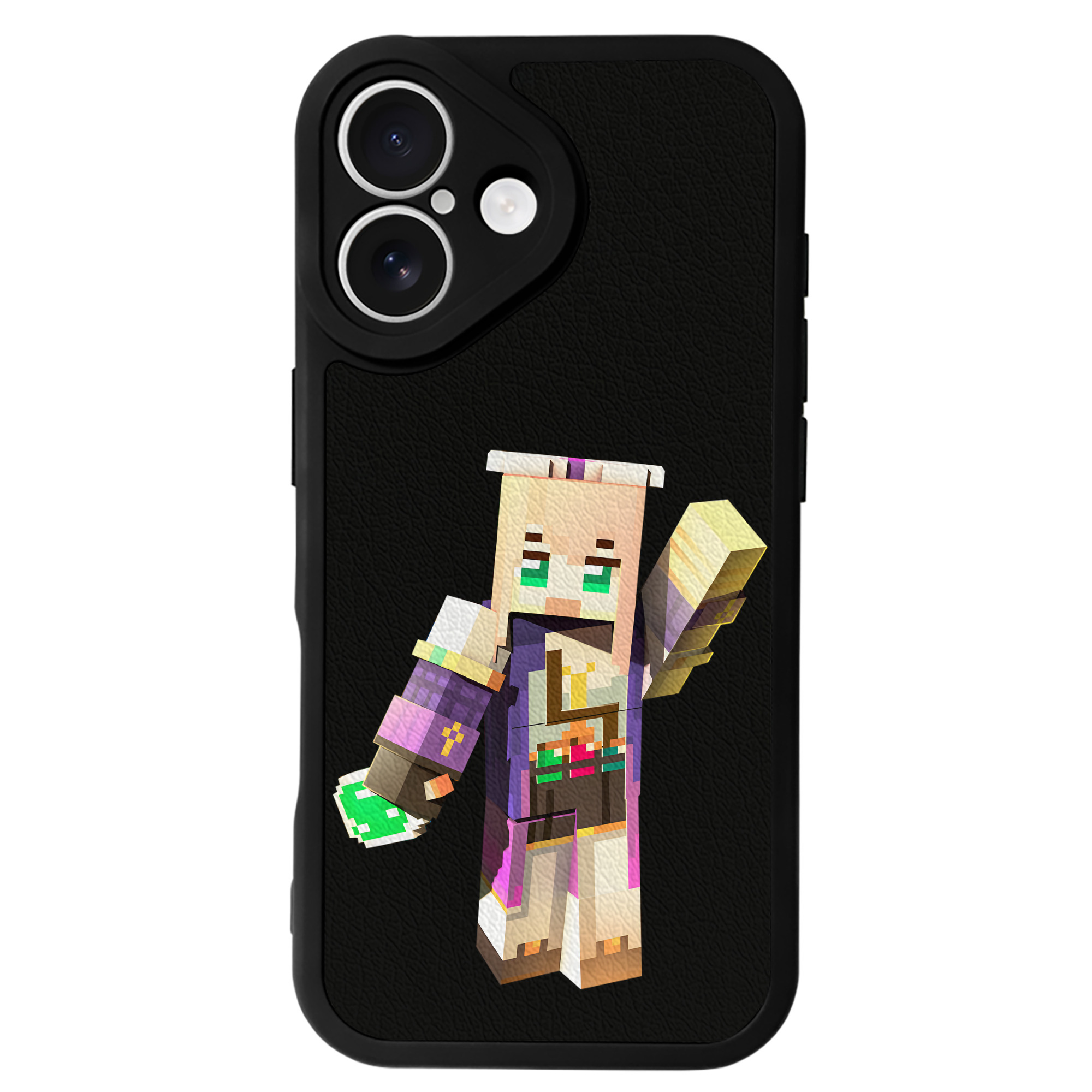 （画像用） マインクラフト ブロックの世界 Minecraft MC Block world 【iPhone 16シリーズ対応】シリコンスマホケース（レザー調） 材質：シリコン